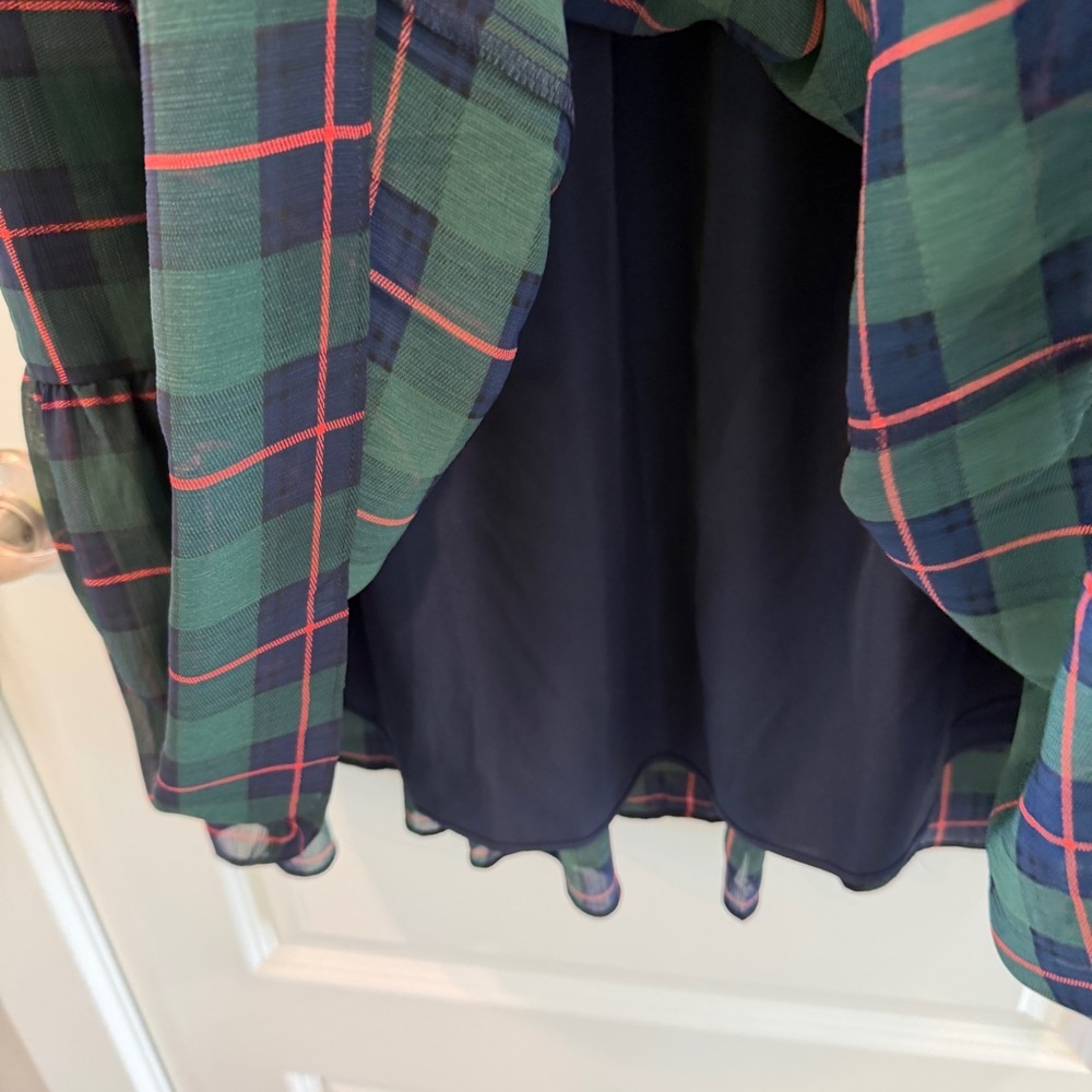 J. Crew Tie Neck Tiered Dress in Black Watch Tartan Green Navy Red Color sz XL - Picture 11 of 14